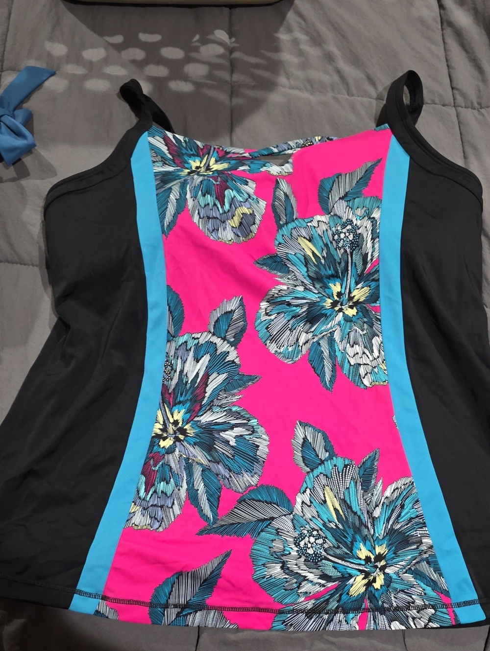 Cacique Floral One-Piece Tankini in Hot Pink, Black & Aqua